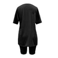 thumbnail image 7 of WAYUTE Short Sets Women 2 Piece Outfits Casual Solid Round Neck Short Sleeve Summer High Slit Top Shirt Shorts Set, 7 of 7