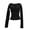 Black, variant on Women's Summer Slim Cropped Tops Solid Color Long Sleeve Round-Neck Cutout Show Navel T-Shirt