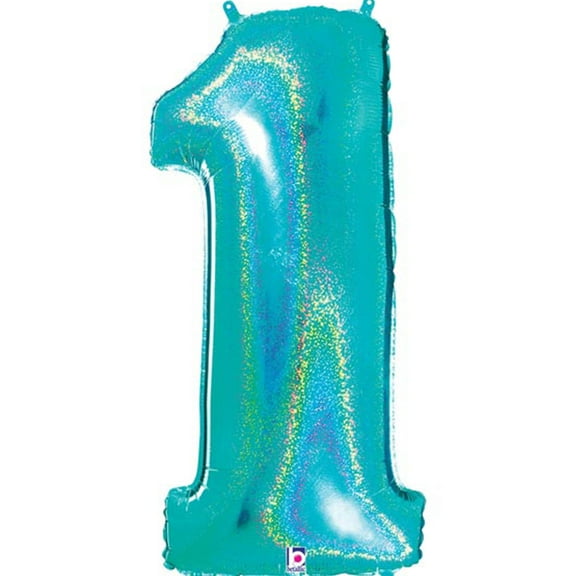 Megaloon Holographic Robin's Egg Blue Number 1 Balloon 40"