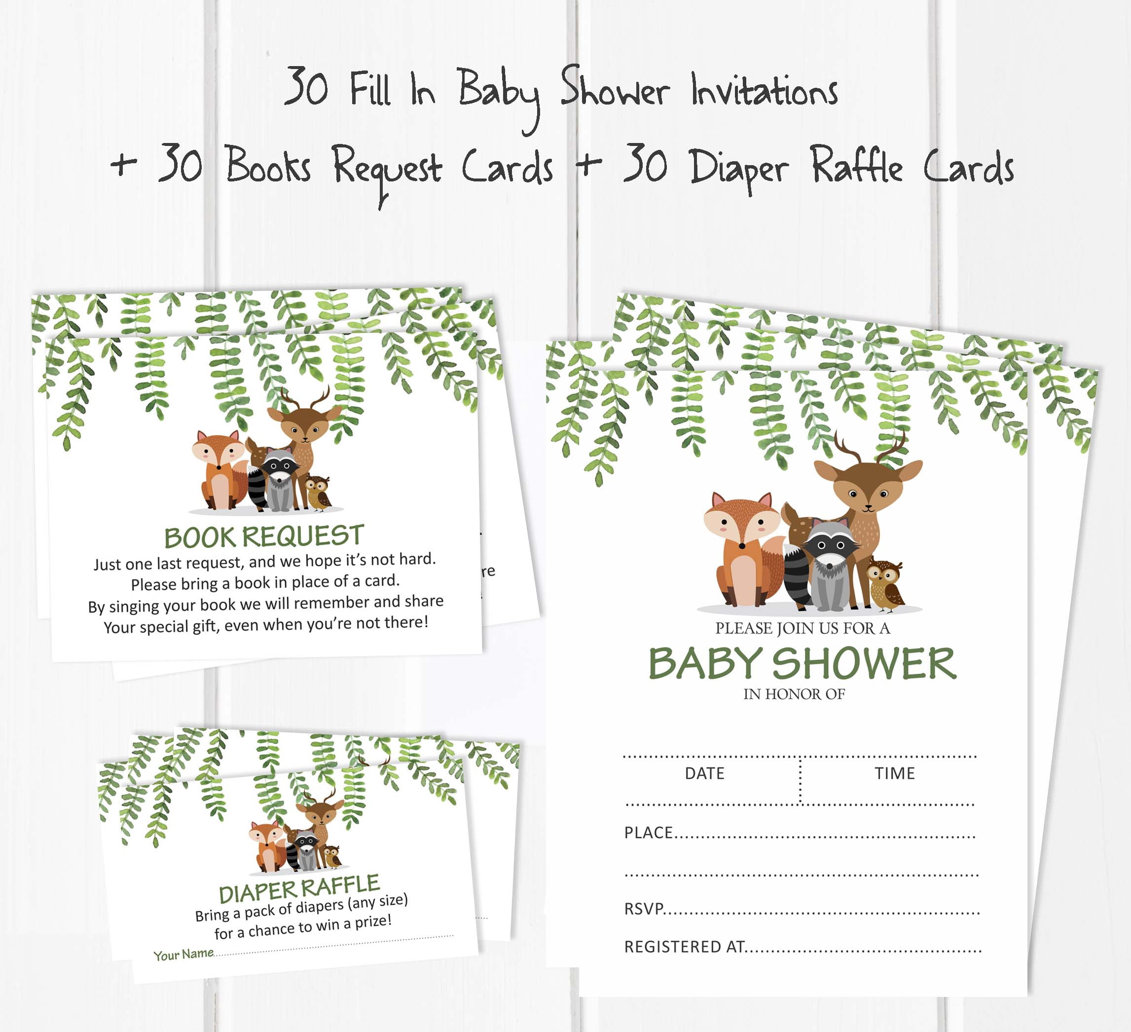 Inkdotpot Set Of 30Jungle Animals Baby Shower Invitations-Diaper Raffle Tickets And Baby Shower Book Request Cards Gender Neutral Invites Its A Boy Its A Girl