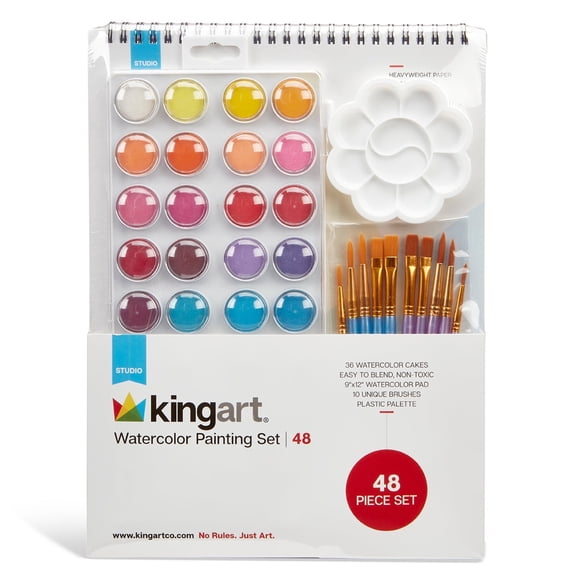 KINGART® Studio Watercolor Painting Art Set - Paint, Brushes, Paper & Palette