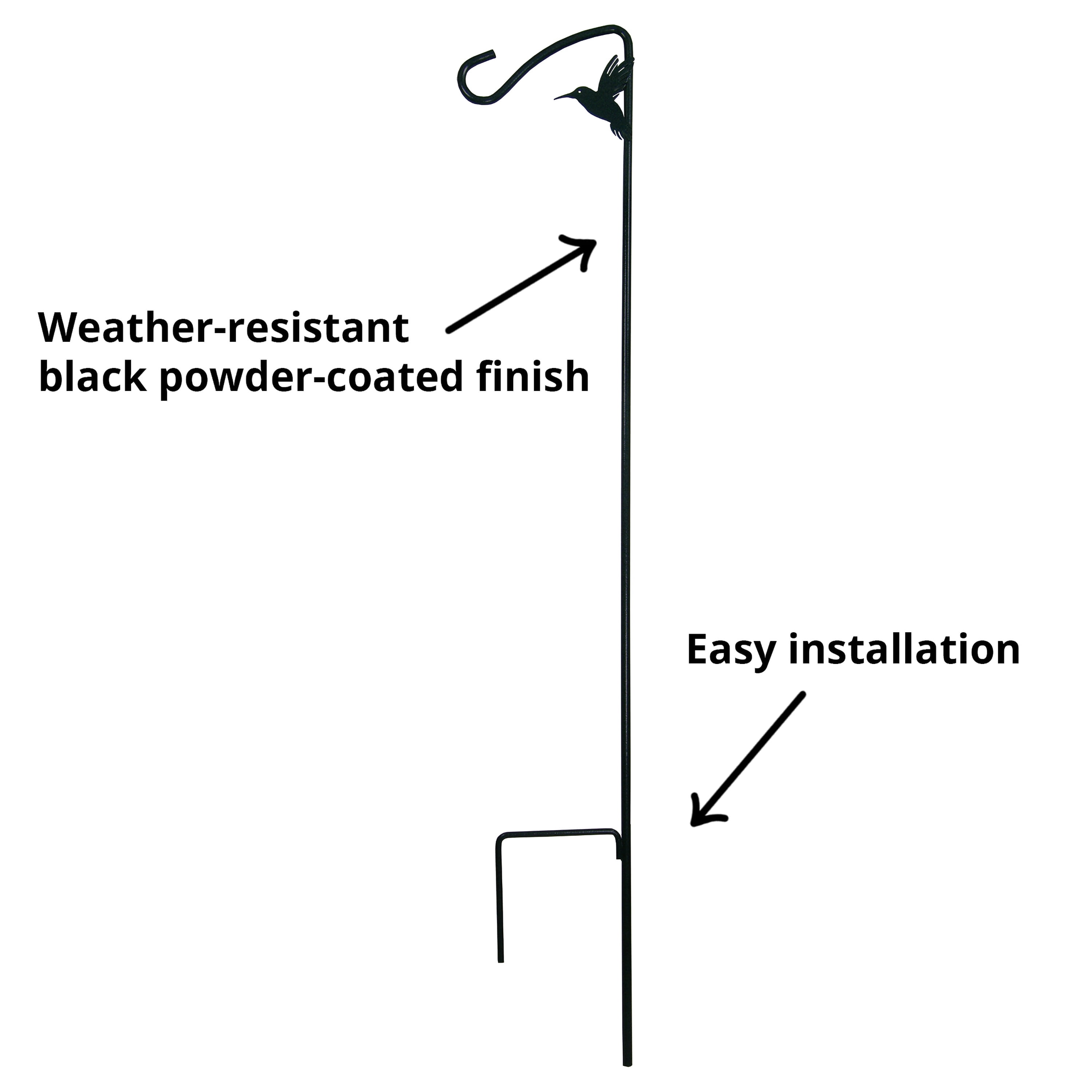 More Birds 42-inch Hummingbird Hook for Bird and Hummingbird Feeders, Stabilizer Leg and Curved Design, Black, 1 Pack
