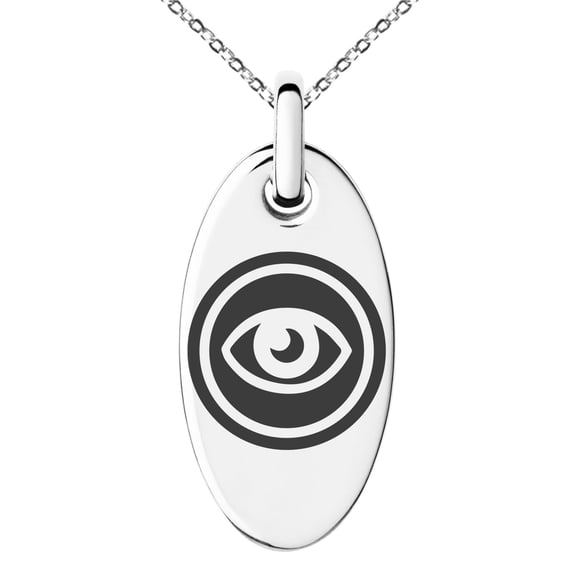 Stainless Steel Telekinesis Element Rune Engraved Small Oval Charm Pendant Necklace