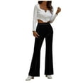 thumbnail image 1 of Hfyihgf High Waisted Velvet Flare Pants for Women Elastic Business Casual Work Long Pants Solid Color Bell Bottom Trousers(Black,L), 1 of 5