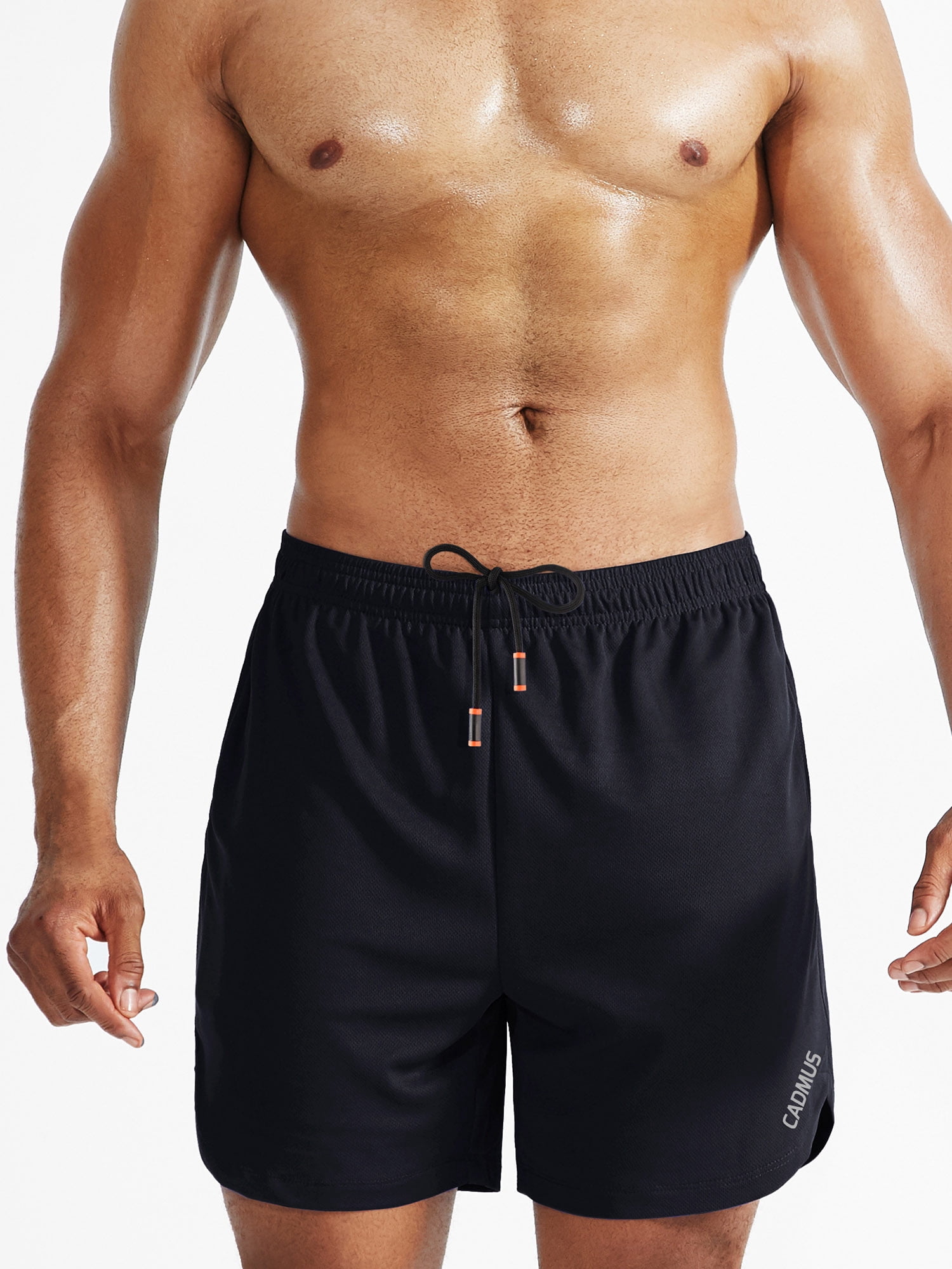 Cadmus Men's 2 in 1 Running Shorts with Liner,Dry Fit Workout Shorts with Pockets,1070,3 Pack,Black/Grey/Red,M