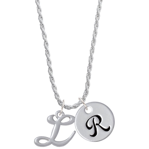Delight Jewelry Silvertone Small Gelato Script Initial - L - Silvertone Script Initial Disc - R - Charm Necklace, 20"+3"
