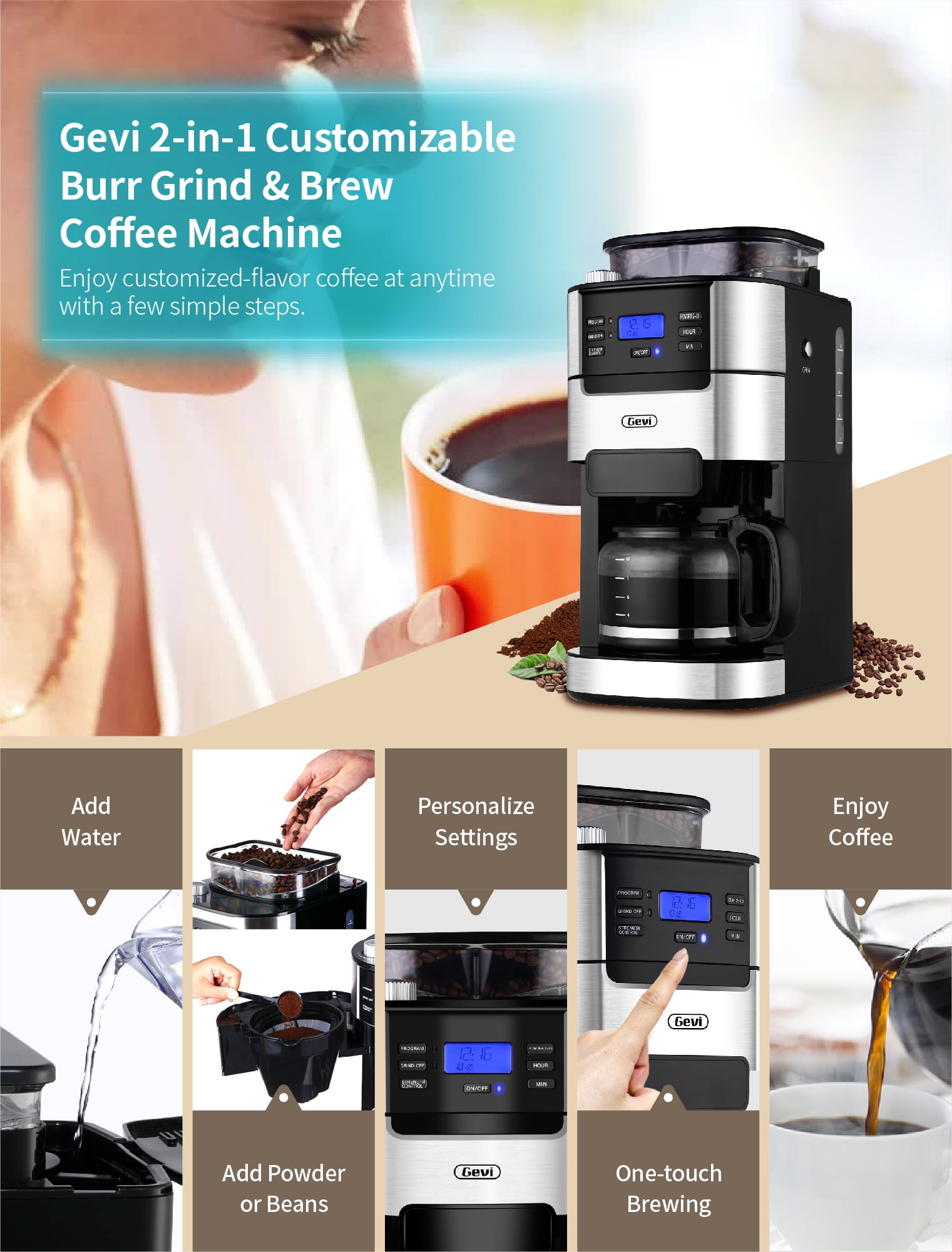 CIVG Coffee Brewer Kit Mini Portable Coffee Grinder Smart Automatic Drip  Coffee Pot Hand Brewing Coffee Machine for Kitchen Travel Camping