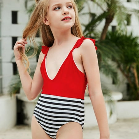 

CHGBMOK Summer Girls Holiday Casual Color Matching Cute Solid Bikini One Piece Swimwear
