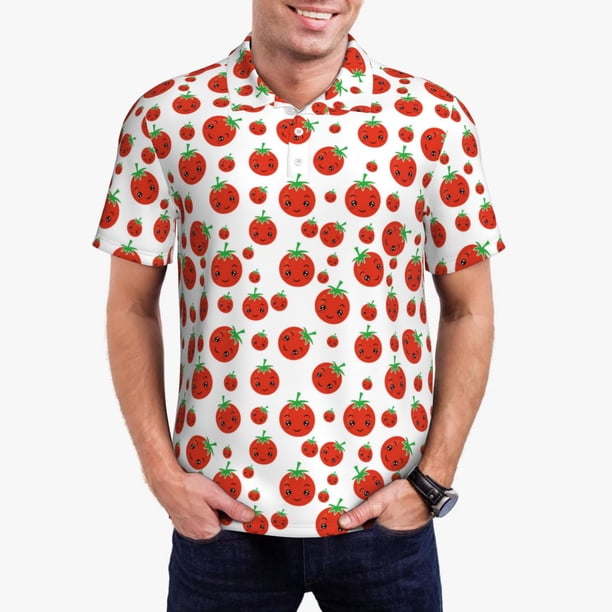 Fotbe Hand Drawn Tomatoes Camiseta Polo de Golf para Hombre con Estampado – Camisa Deportiva Transpirable con Cuello Abotonado-Small