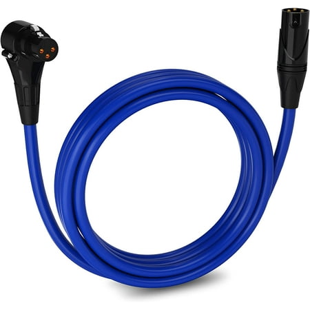 LyxPro 10 Ft Right Angle XLR Cable, Female to Male, 3 Pin Microphone Cable, Blue