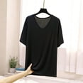 thumbnail image 5 of YHAJDS Women's Casual Tops Solid Color Round Neck Pullover Modal Home V Neck Short Sleeve Tee, 5 of 6
