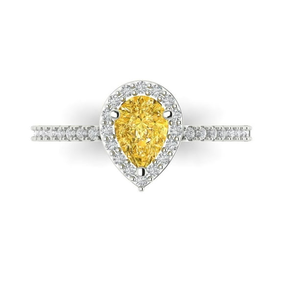 Solitaire with Accents Engagement Ring for Women - 0.755ct Simulated Yellow Diamond in 18K White Gold Promise Ring