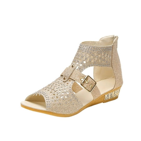 

LUOGENLI Female Sandals Women Dressy Wide Feet up Zip out Hollow Outdoor Shoes Women s Ladies Fashion Sandals Vintage Women s Sandals Sandals Women Wedge Gold Sandalias De Mujer Elegantes 37