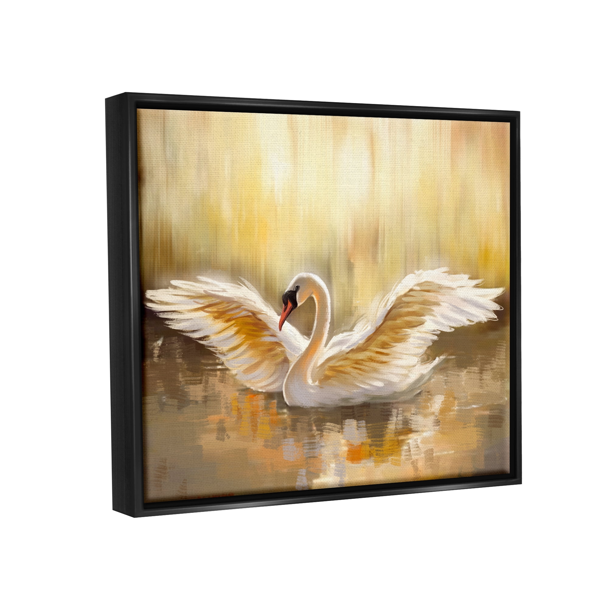 Stupell Industries Swan Wings Sunlit Wildlife Pond Animals & Insects Painting Black Floater Framed Art Print Wall Art