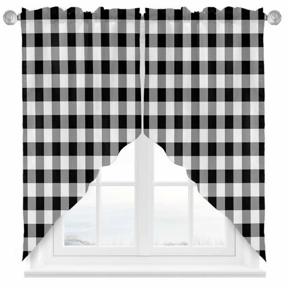 Black White Swag Valances for Windows 2 Pack Buffalo Plaid Swag Kitchen Curtains 36 Inches Long Rod Pocket Short Window Treatment for Kitchen Bathroom 36"x36"