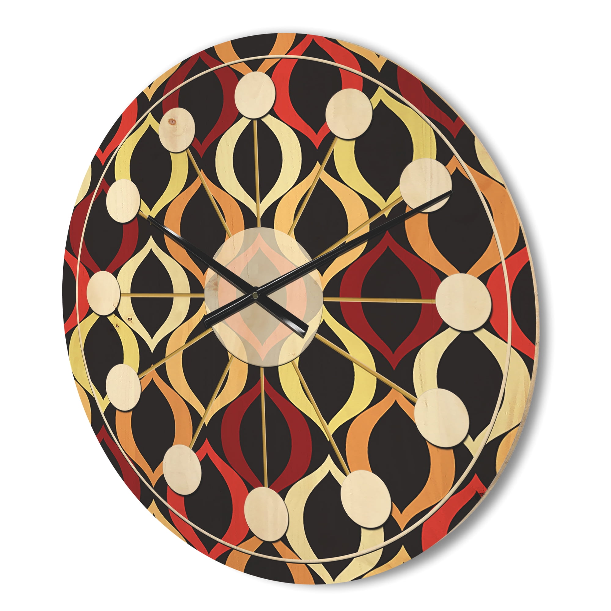Designart 'Abstract Retro Geometrical Design Pattern VIII' Mid-Century Modern Wood Wall Clock