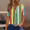 thumbnail image 2 of Raeneomay Button Down Shirts Loose Summer Tops for Women Women's Striped Printed Short Sleeved V-Neck Button Top Short Sleeved V-Neck Top/Shirt, 2 of 5