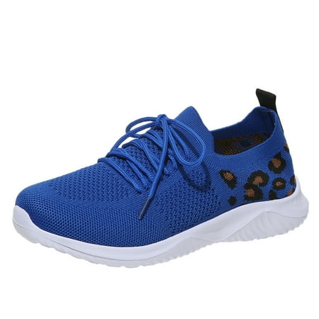 

Women s Casual Sneakers Flying Woven Leopard Pattern Breathable Lace-up Running Shoes Women s Footwear