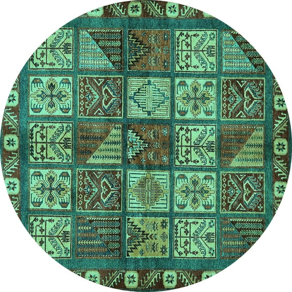 Ahgly Company Indoor Round Abstract Turquoise Blue Modern Area Rugs, 6' Round