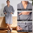 thumbnail image 4 of Men’s Waffle Robe, 3/4 Sleeve Lightweight Bathrobe for Men, Breathable Kimono Spa Robe Hotel Lounge Shower Robe for Home Travel Resort,L-XL Gray, 4 of 7
