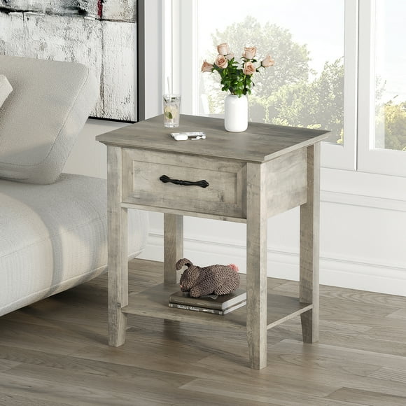 Mesa De Noche, Mesa De Fondo Con Cajón, Mesa Lateral Para La Sala De Estar, Estantes De Almacenamiento De 2 Niveles Mesa De Cama Para La Sala De Estudio, Dormitorio, Dormitorio