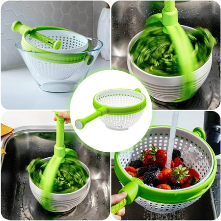 

Easy-To-Use Salad Spinner | Non-Scratch Nylon Spinning Colander | Lettuce Spinner | Colander with Handle | White & Green