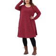 thumbnail image 2 of Plus Size Long Sleeve Dress for Women 2025 Fall Fashion Buttons Side Crew Neck Knit Tunic Dress with Pockets 2X Burgundy, 2 of 6