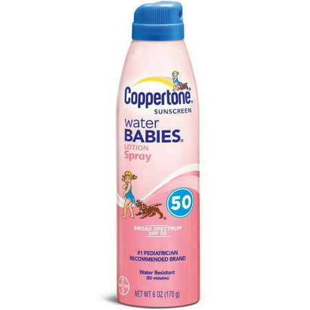 Coppertone Water Babies Quick Cover Sunscreen Lotion Spray, SPF 50, 6-Ounce Bottles (Pack of