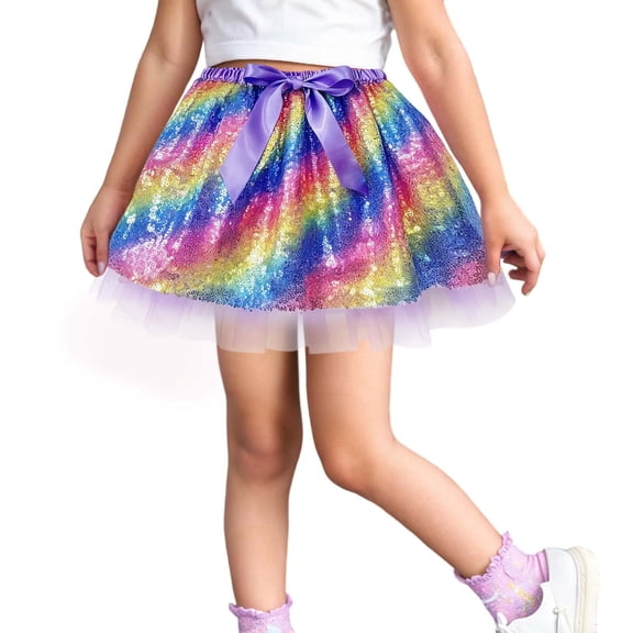 NAFUU Little Girls Sparkle Sequin Party Skirt Kids Dance Glitter Tutu Skirts Dance Party Princess Dance Skirt Fall Spring Dresses
