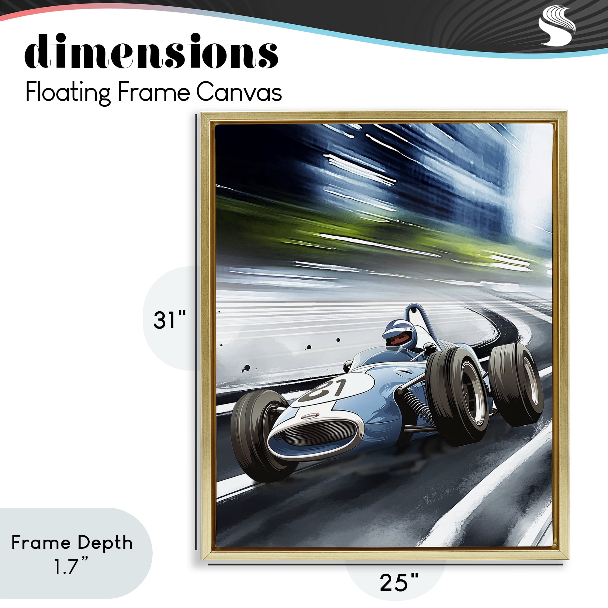 Stupell Industries Speeding Racecar Driver Gold Framed Floater Canvas Wall Art, design by Christine Simpson Art