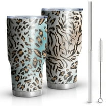 30oz Leopard and Tiger Pattern Tumblers Stainless Steel Tumbler with Lid and Straw,Vacuum Insulated Double Wall Travel Tumbler Cups Mug with Cleaning Brush for Coffee,Tea