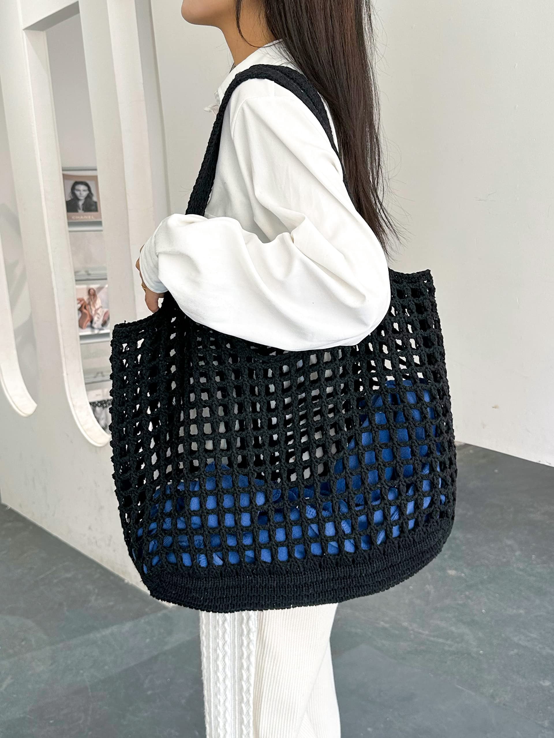 Beach Bag for women, Crochet tote bags, Shoulder Handbags knit bag,cute tote bag for travel,Crocheted tote bag