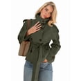 thumbnail image 6 of Women'S Trench Double Breasted Short Jacket High Collar Fall Winter Coats Trendy Outfit with Belt Green S, 6 of 9