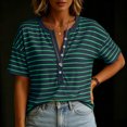 thumbnail image 6 of Aezemi Women Striped Button Shirts Pullover Loose Fit Short Sleeve Summer Daily Home Fashion Tees Baggy Outdoor Work Walking All Match Soft Casual Tops XXL, 6 of 7