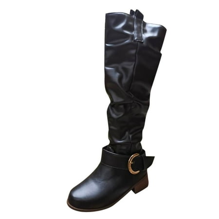 

Flat Boots Head Boots Women Round Buckle Women s Fashion Shoes Belt Women s Boots