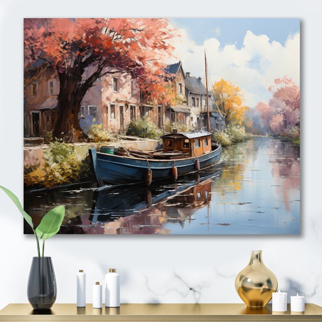Designart Art Mural de Canaux, Peinture de Voies Navigables Rouges, Déco Murale de Canaux, Toile Traditionnelle Rouge, 40x30 Pouces
