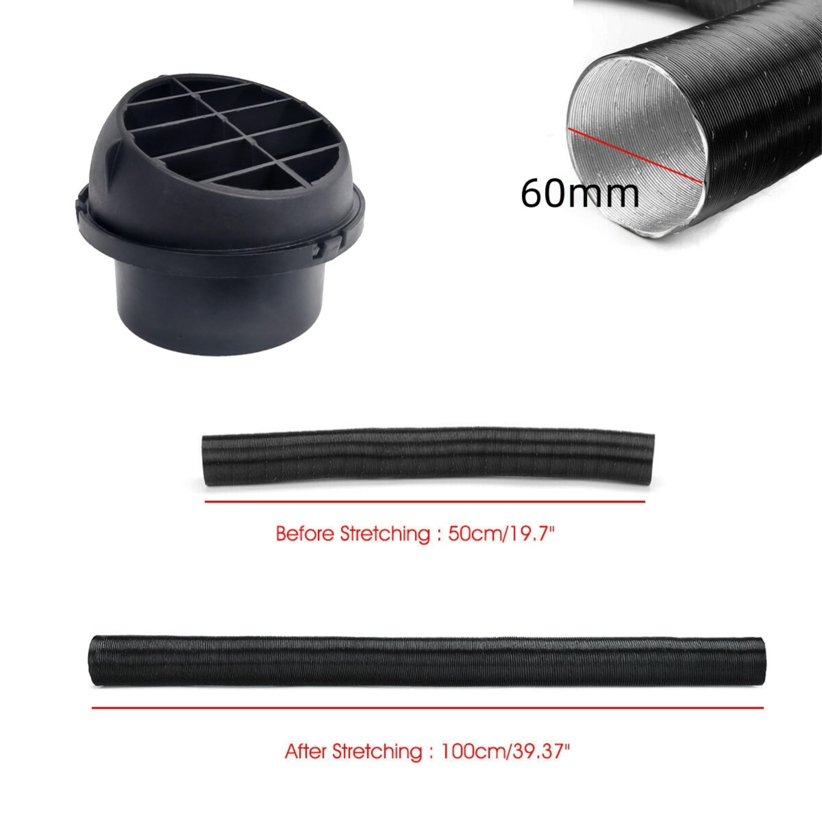 60mm Diesel Parking Heater Warm Air Vent Kit with 2 Flexible Duct Hoses Y Shape Connector 2 Round Air Outlets and 4 Clamps