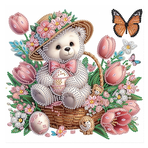 5D DIY Diamond Painting Kit, Tulip Bear Easter Special Shape Diamond Craft Creative Artwork, for Home Office Decor and Holiday Gifts