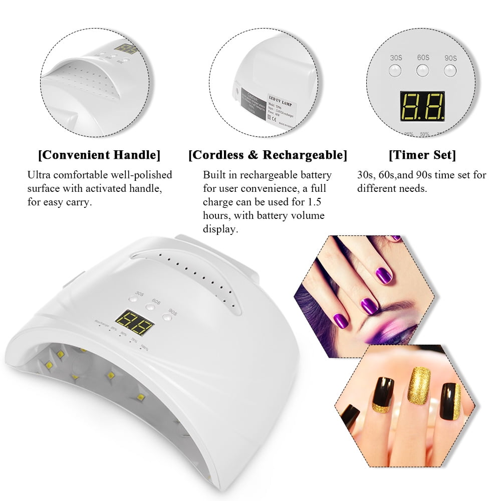 MIXFEER LED UV Cordless Nail Lamp Rechargeable Nail Gel Dryer Machine LED Nail Lamp Fingernails Toenails Curing Equipment Nail Art Tool