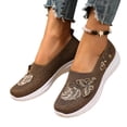 thumbnail image 2 of Domzle Womens Orthopedic Shoes Wide Width Butterfly Embroidered Slip On Knitting Flat Loafers Walking Shoes Soft Breathable Lightweight Mesh Sneakers with Arch Support Brown 36, 2 of 7