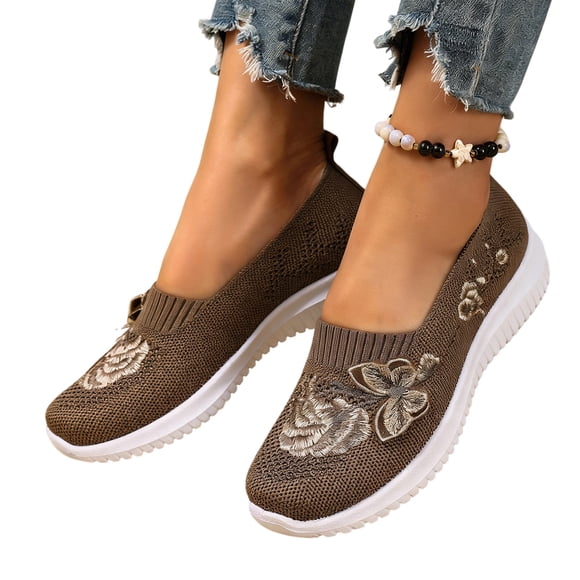 YOUYEDIAN Orthopedic Shoes for Women Spring Casual Non Slip Slip on Arch Support Sneakers Wide Comfy Mesh Closed Toe Orthopedic Athletic Shoes (Brown)