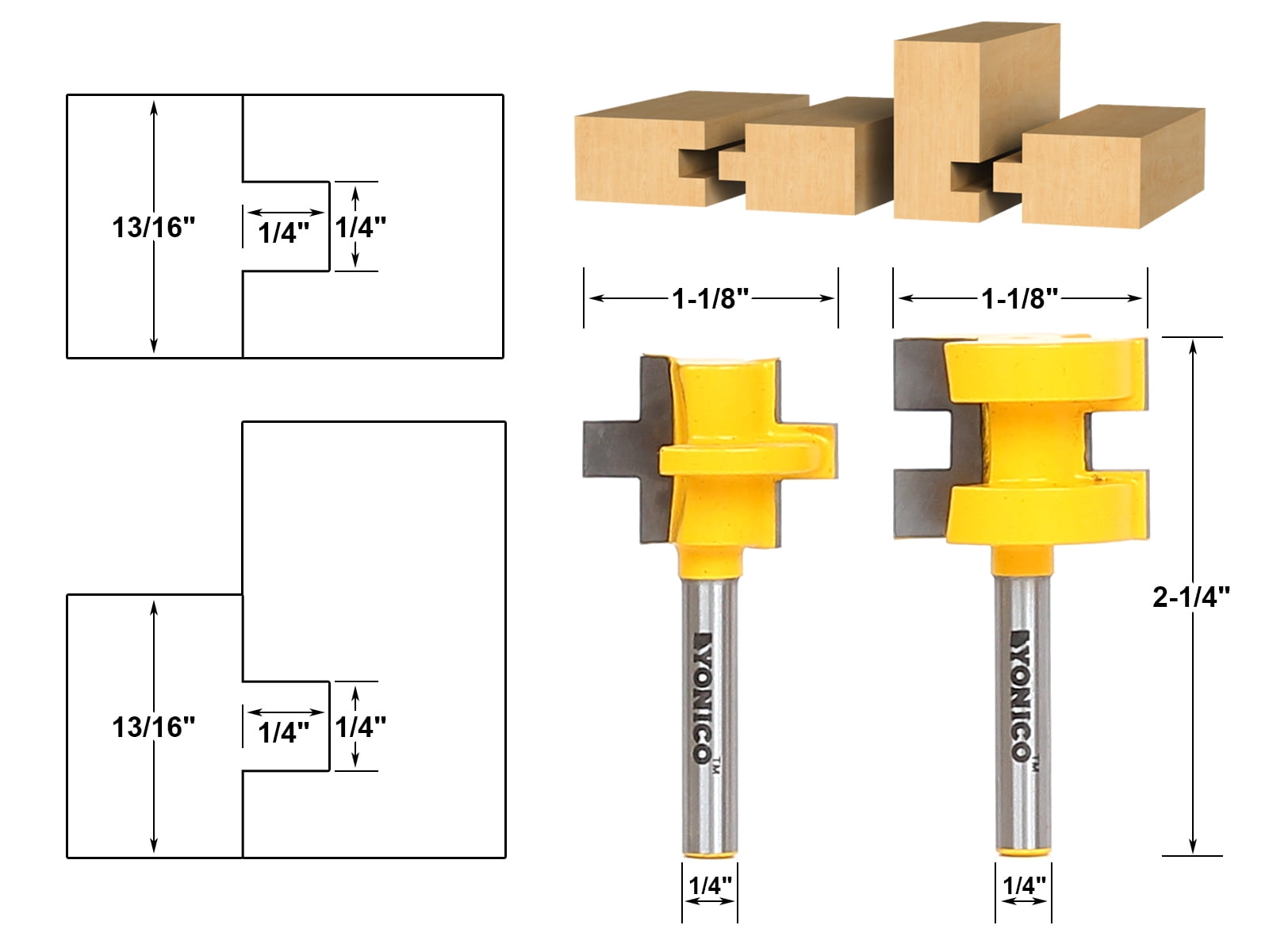 Yonico Mini Tongue & Groove Router Bit Set 1/4" Shank 15226q
