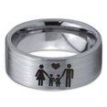 thumbnail image 2 of Tungsten Couple Family Two Child Holding Hands Band Ring 8mm Men Women Comfort Fit Gray Flat Cut Brushed Polished, 2 of 4