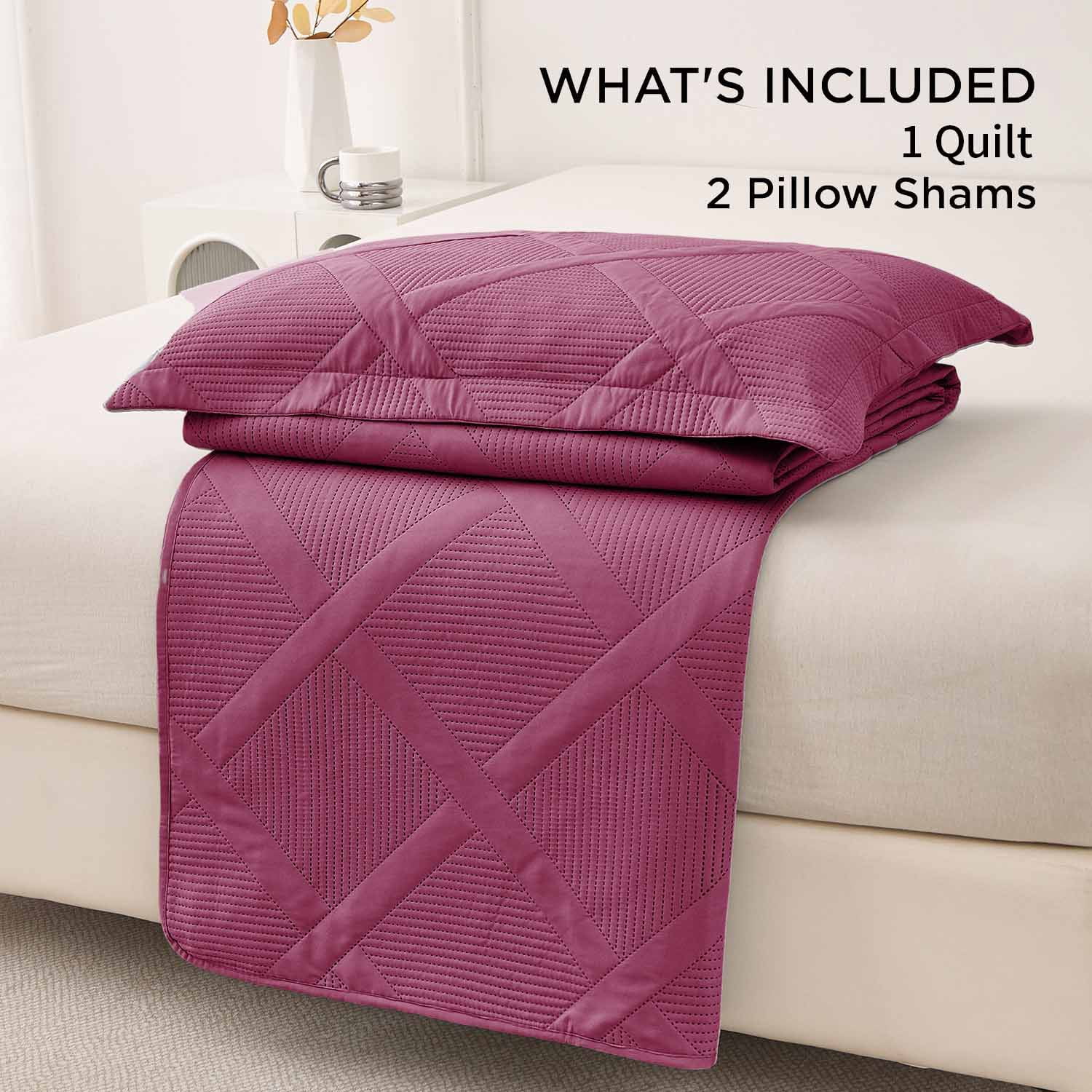 Beartech Solid Color Quilt Set Queen/Full Size Burgundy Bedspread Coverlet Microfiber Bedding Lightweight Reversible Set,Soft Bedding for All Seasons