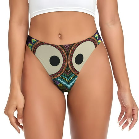 Rateoe Boho Owl Pattern Seamless Women Underwear Thongs No Show Ladies Thong No Line Breathable Comfortable Panties Undies for Women-Medium