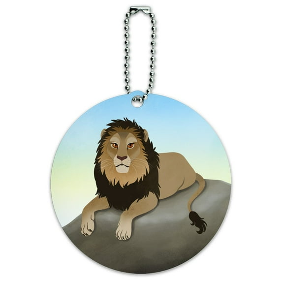 Lion on a Rock Round Luggage ID Tag Card Suitcase Carry-On