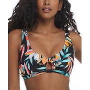 Body Glove BLACK MULTI Juniors' Tropical Leaf Printed Scoop Bikini Top, US Small