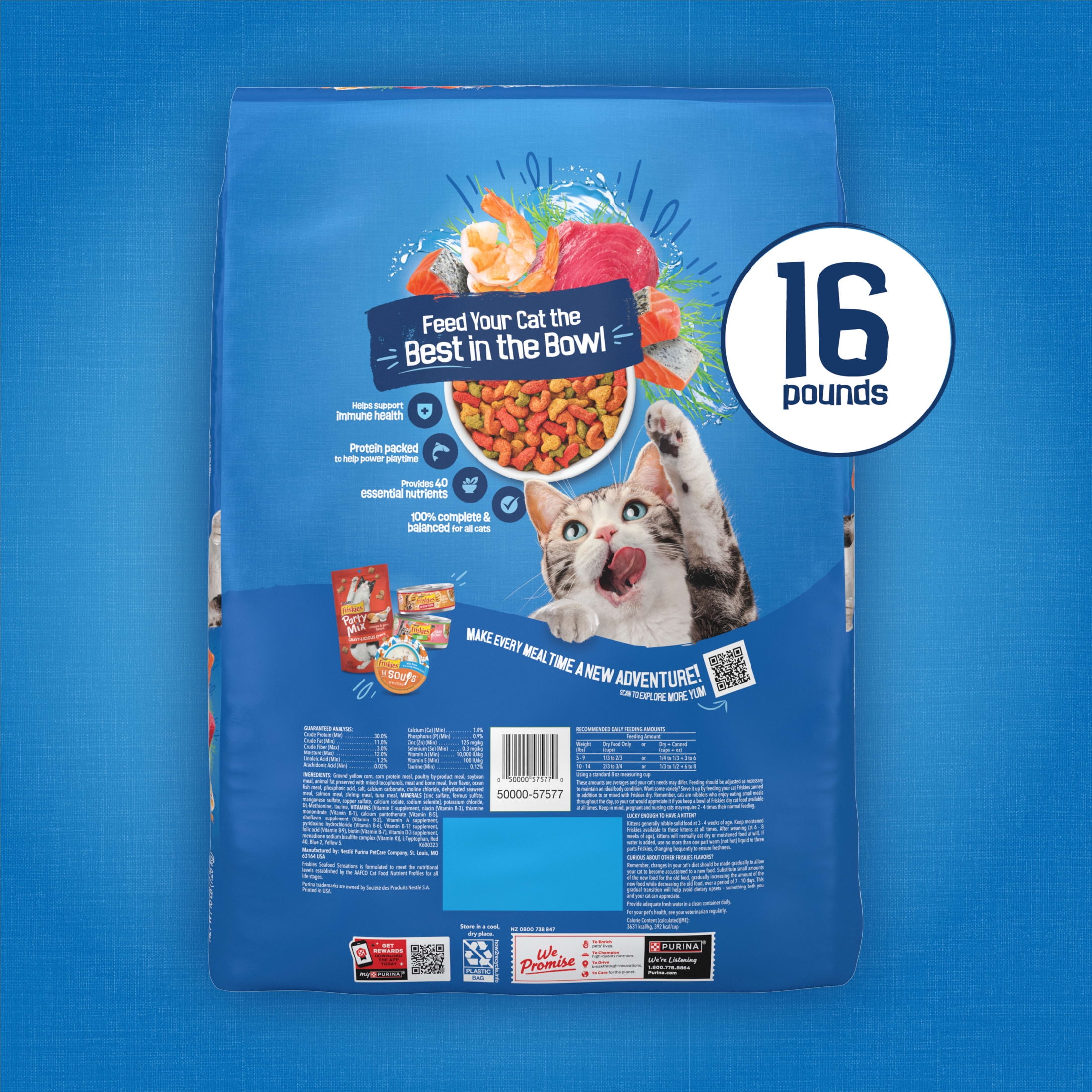 Purina Friskies Dry Cat Food Seafood Sensations with Salmon, Tuna, and Shrimp Flavors, 16 lb Bag