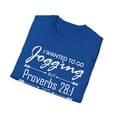 thumbnail image 4 of Funny I Wanted To Go Jogging Proverbs 28:1 Unisex Softstyle T-Shirt, 4 of 4
