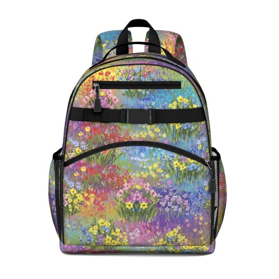 Pioneer Flower Floral Print Pattern Backpack for School, Cute School Bag with Adjustable Shoulder Straps and Padded Back, 15.25"x11.5"x5.25"
